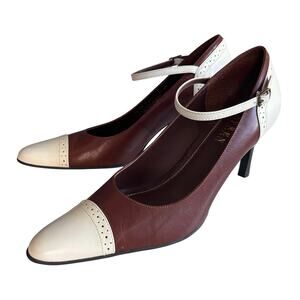 Lauren Ralph Lauren shoes women's 8 heels Mary Jane saddle brown bone Brazil